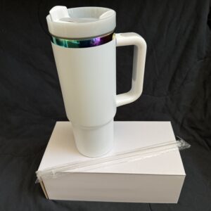 White 30 oz Tumbler With Handle and Straw