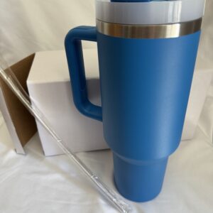 Blue 40oz Flask With Straw